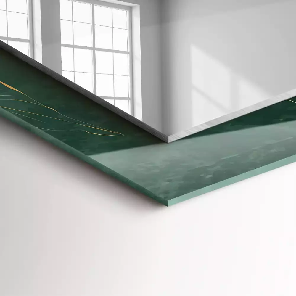 Négyszögletes díszes tükör Zöld levelek arany