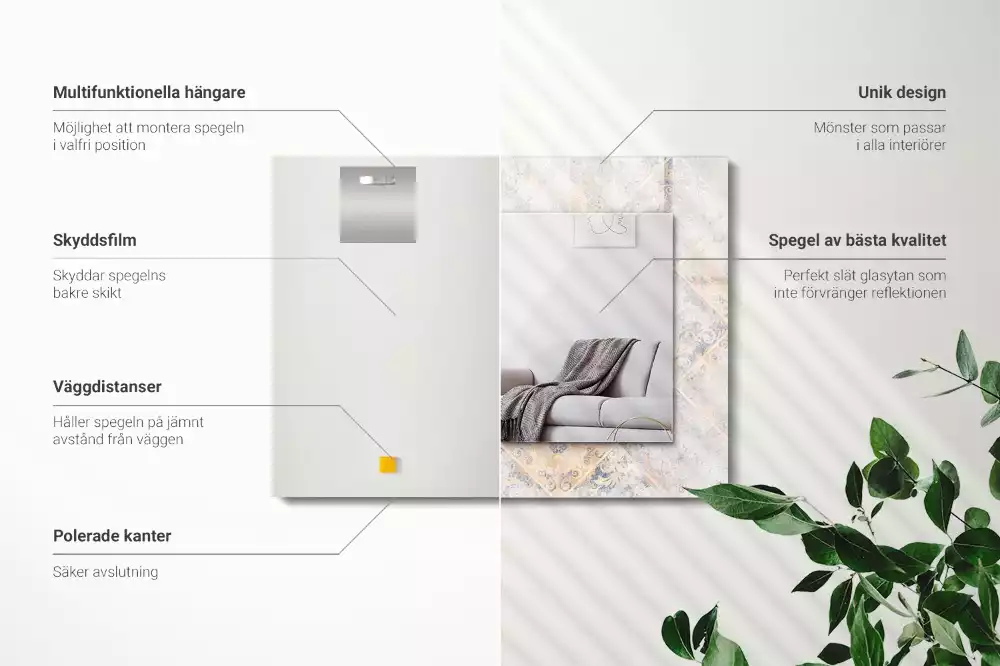 Négyszögletes díszes tükör Mintás csempe