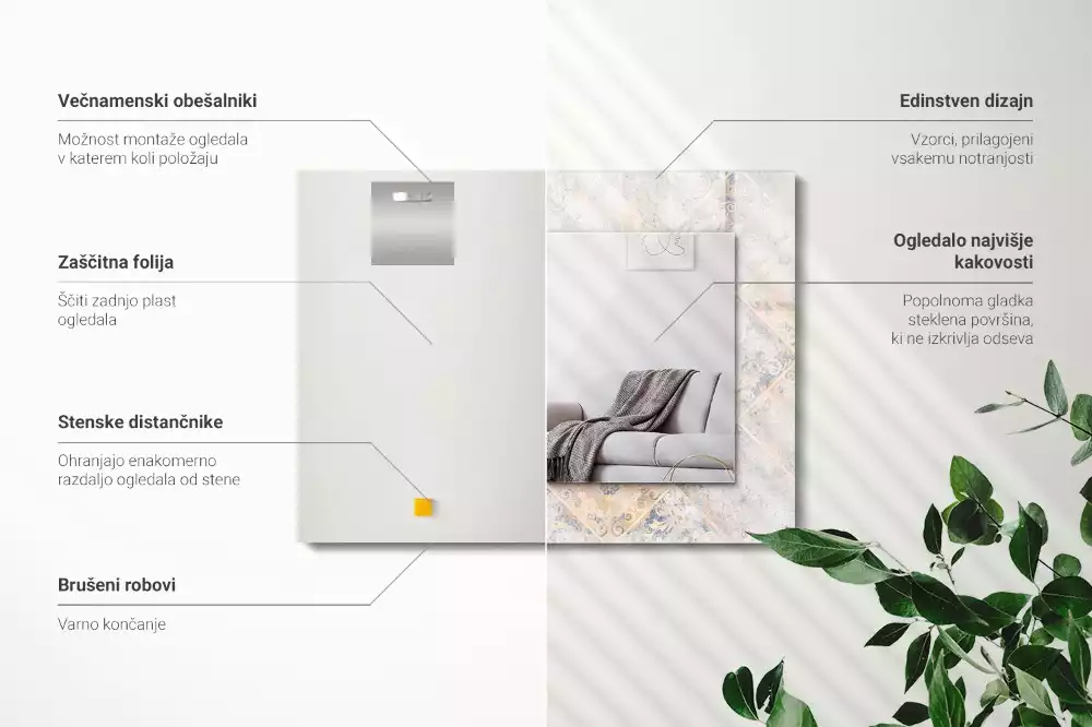 Négyszögletes díszes tükör Mintás csempe