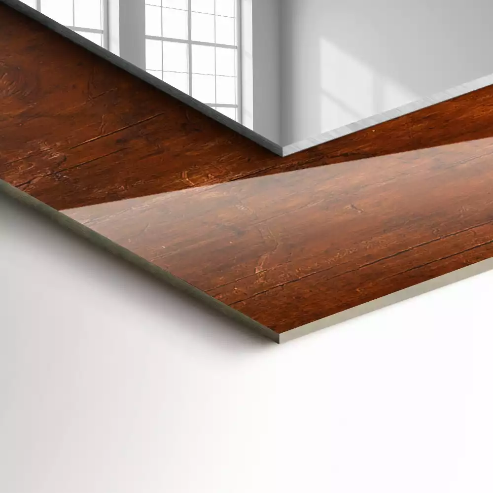 Négyszögletes díszes tükör Régi fából készült asztal