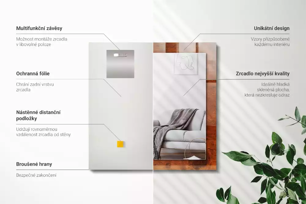 Négyszögletes díszes tükör Régi fából készült asztal