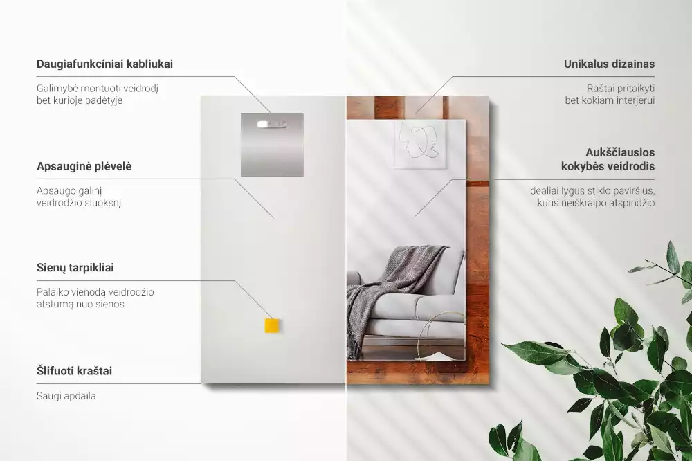 Négyszögletes díszes tükör Régi fából készült asztal