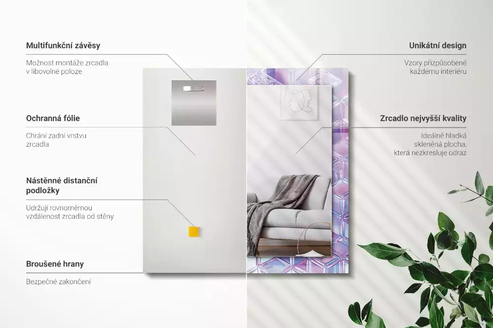 Négyszögletes díszes tükör Átlátszó színes kockák