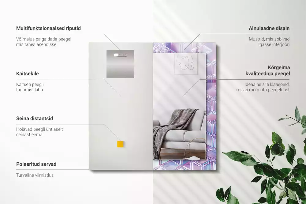 Négyszögletes díszes tükör Átlátszó színes kockák