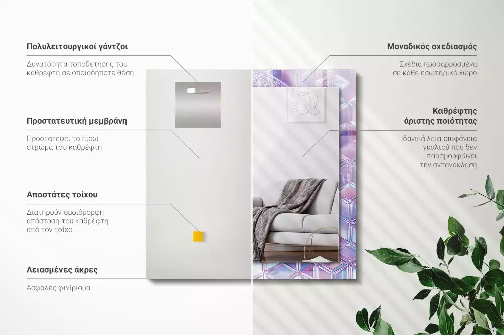 Négyszögletes díszes tükör Átlátszó színes kockák