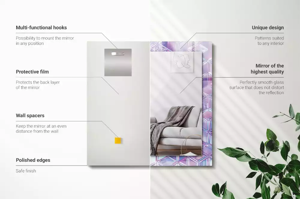 Négyszögletes díszes tükör Átlátszó színes kockák