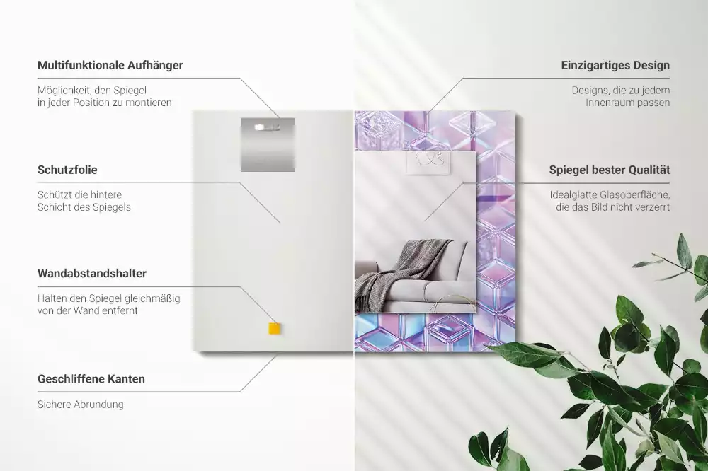 Négyszögletes díszes tükör Átlátszó színes kockák