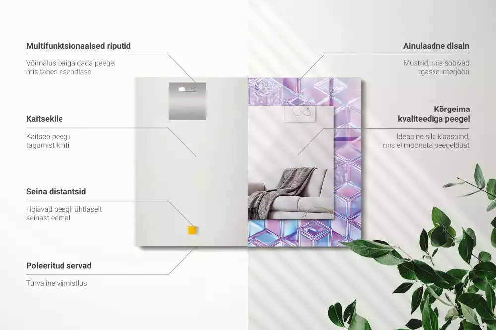 Négyszögletes díszes tükör Átlátszó színes kockák