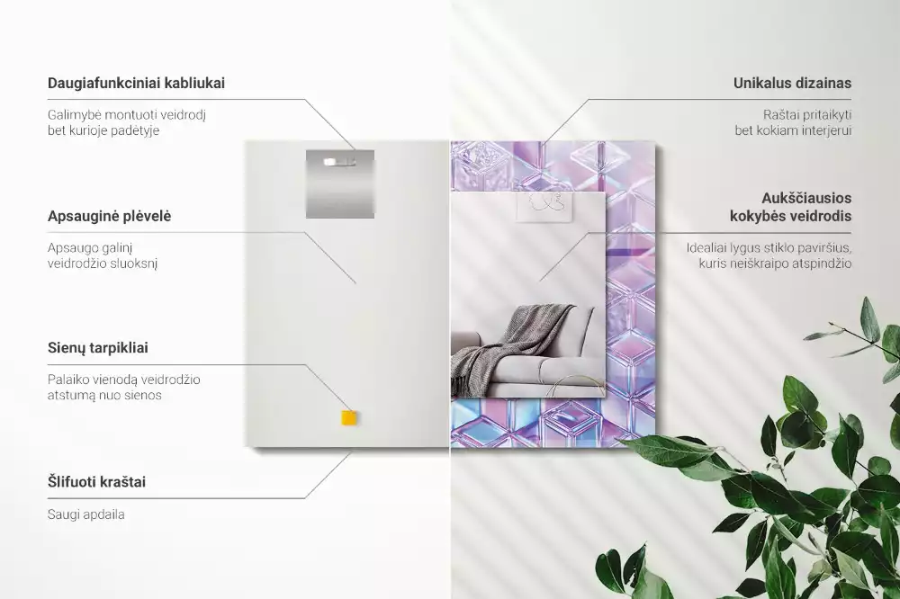 Négyszögletes díszes tükör Átlátszó színes kockák