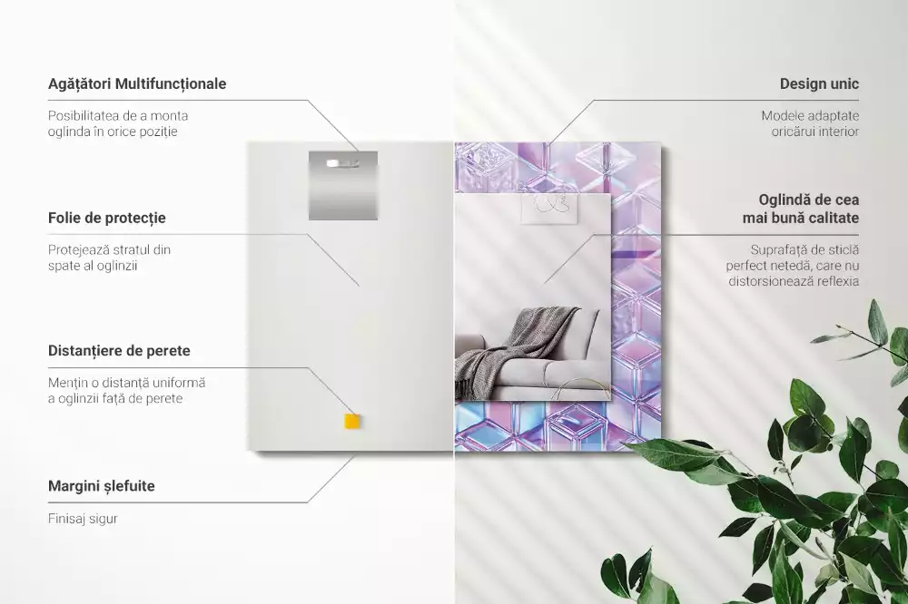 Négyszögletes díszes tükör Átlátszó színes kockák