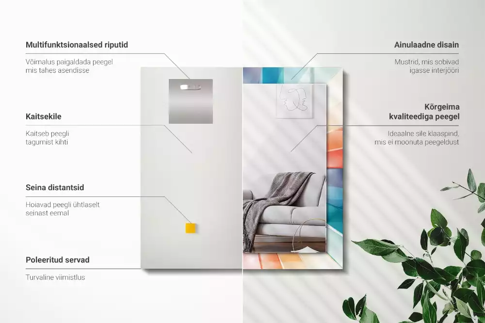 Négyszögletes díszes tükör Színes fénysugarak