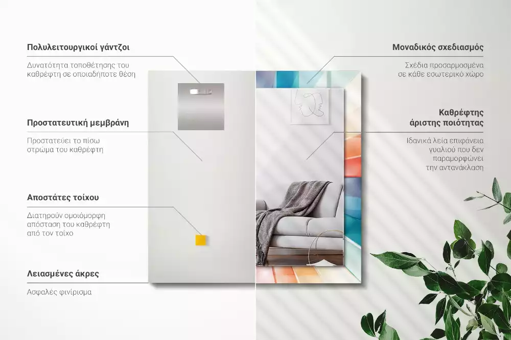 Négyszögletes díszes tükör Színes fénysugarak