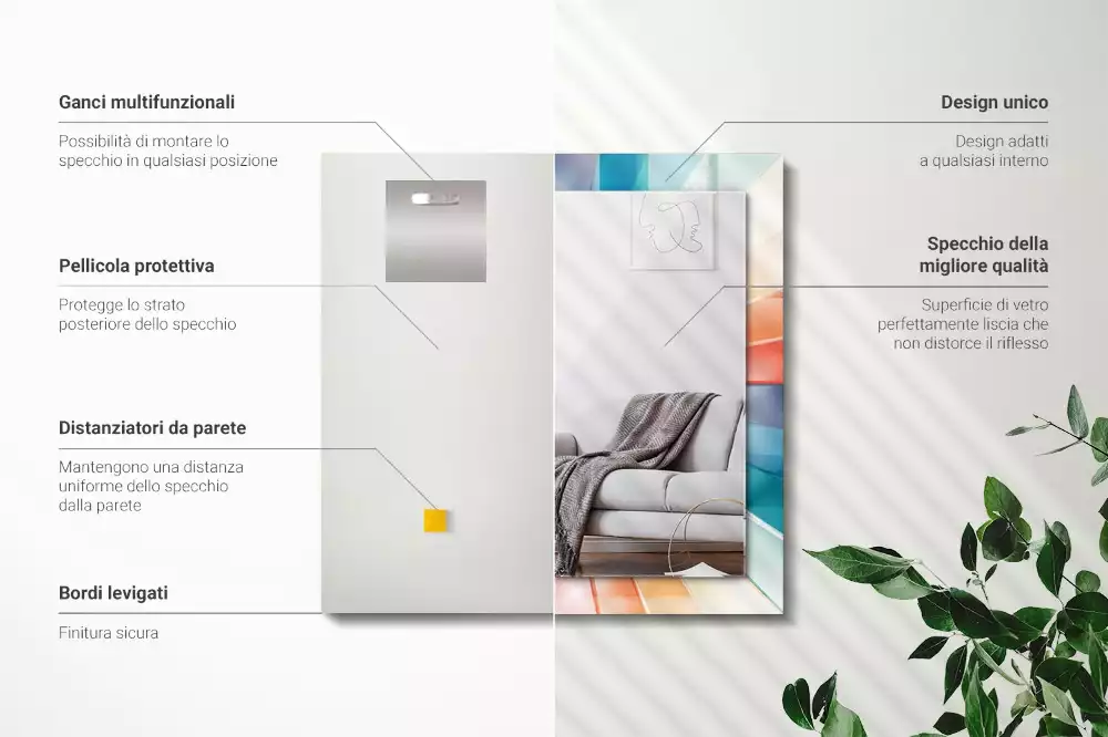 Négyszögletes díszes tükör Színes fénysugarak