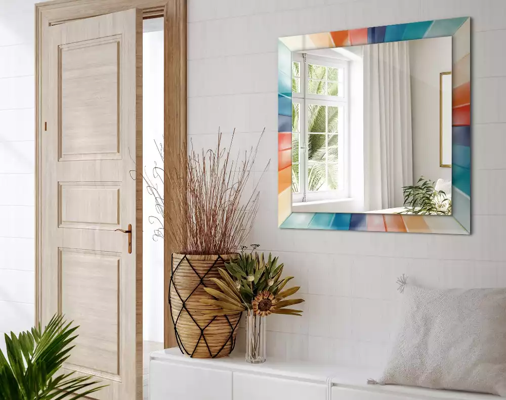 Négyszögletes díszes tükör Színes fénysugarak