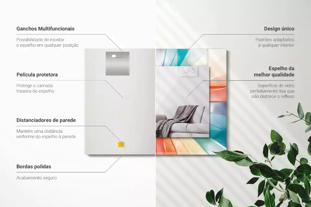 Négyszögletes díszes tükör Színes fénysugarak