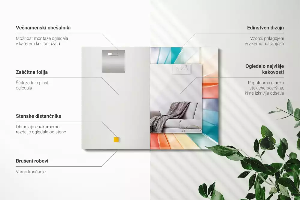 Négyszögletes díszes tükör Színes fénysugarak