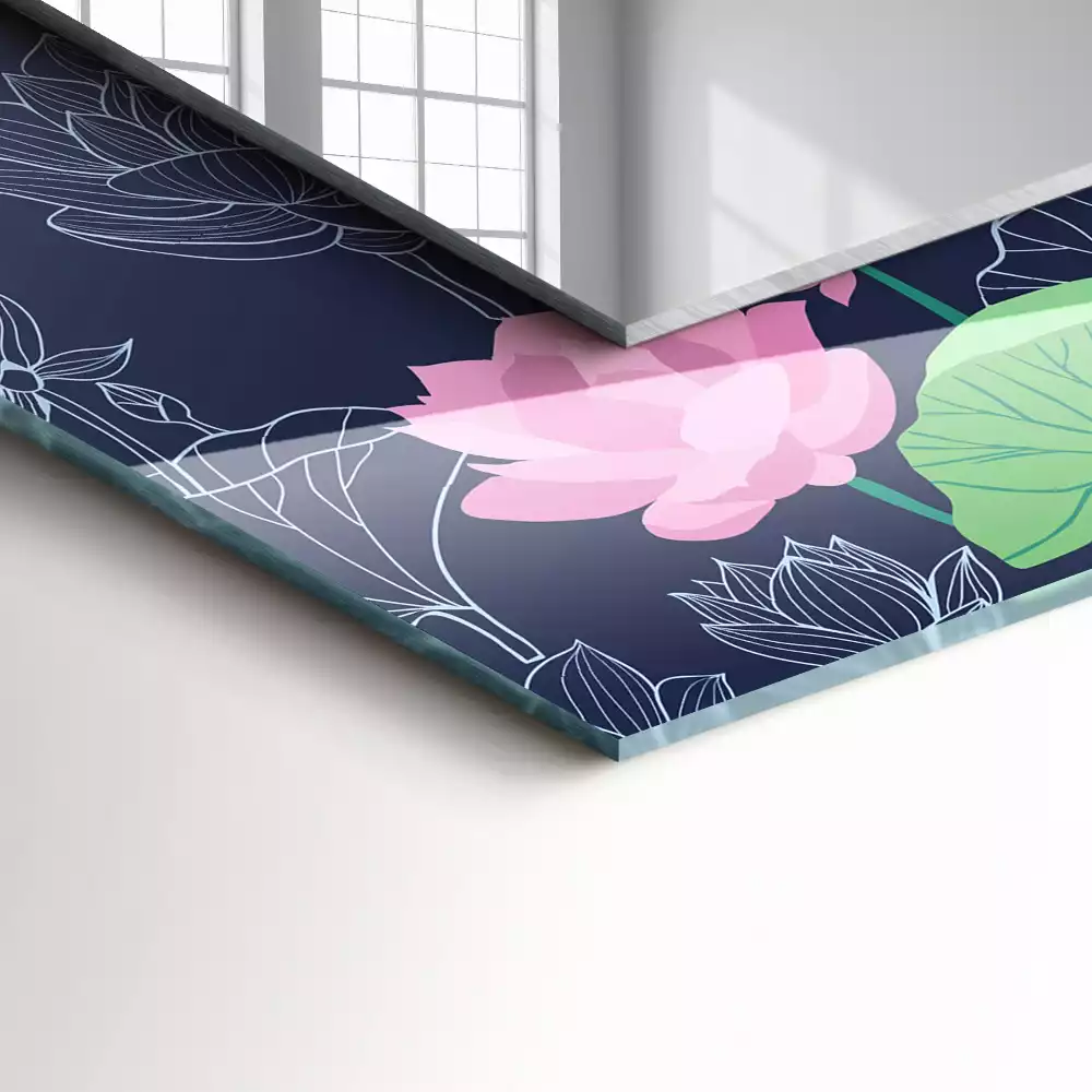 Négyszögletes díszes tükör Rózsaszín lótuszvirág