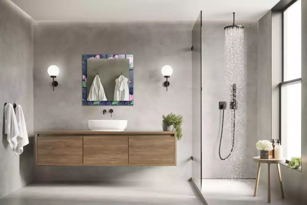 Négyszögletes díszes tükör Rózsaszín lótuszvirág