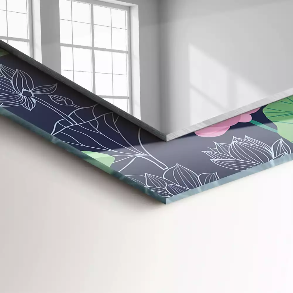 Négyszögletes díszes tükör Rózsaszín lótuszvirág