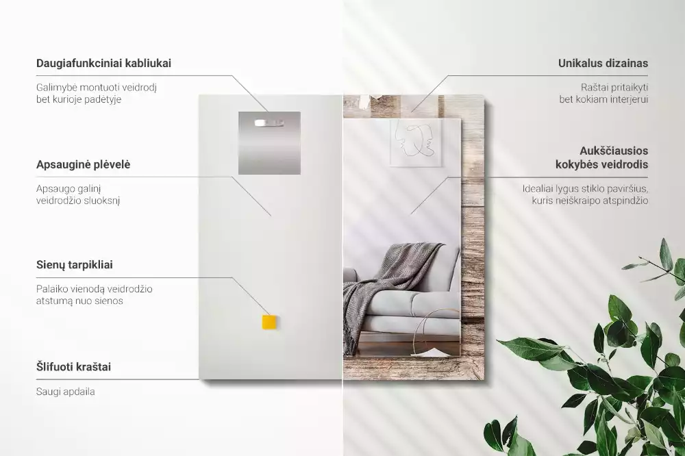 Négyszögletes díszes tükör Virágok a fán