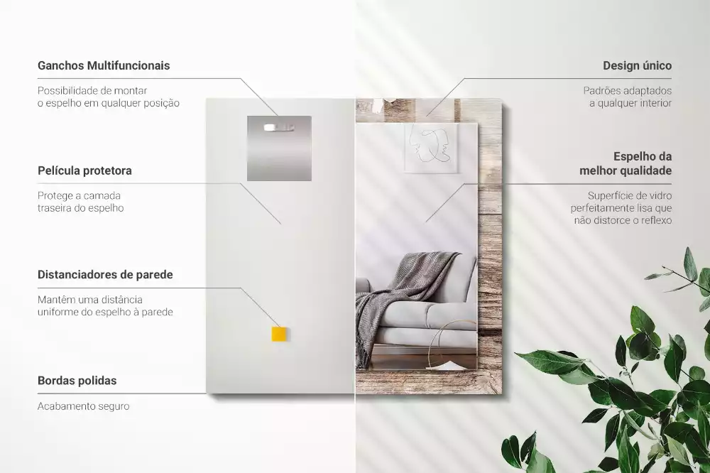 Négyszögletes díszes tükör Virágok a fán