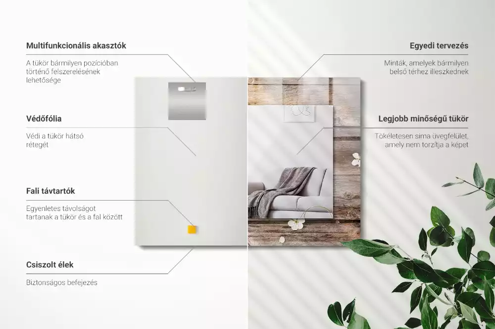 Négyszögletes díszes tükör Virágok a fán