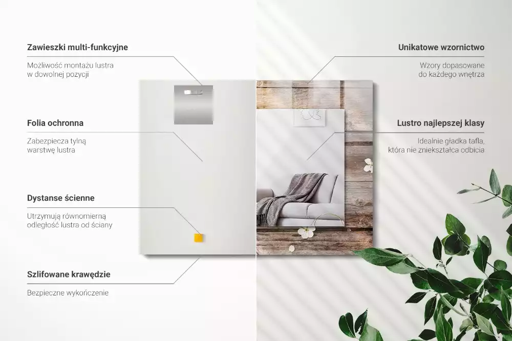 Négyszögletes díszes tükör Virágok a fán