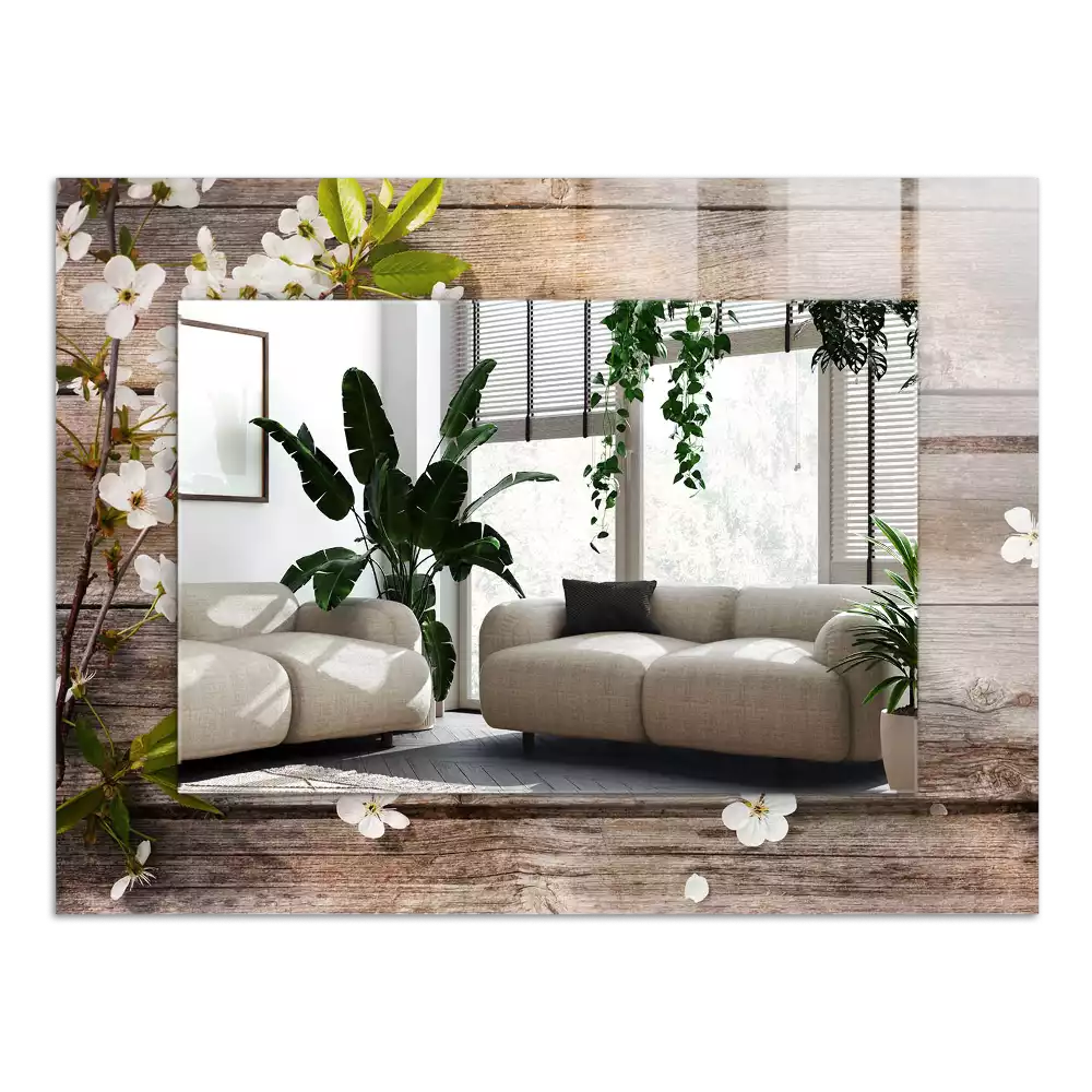 Négyszögletes díszes tükör Virágok a fán