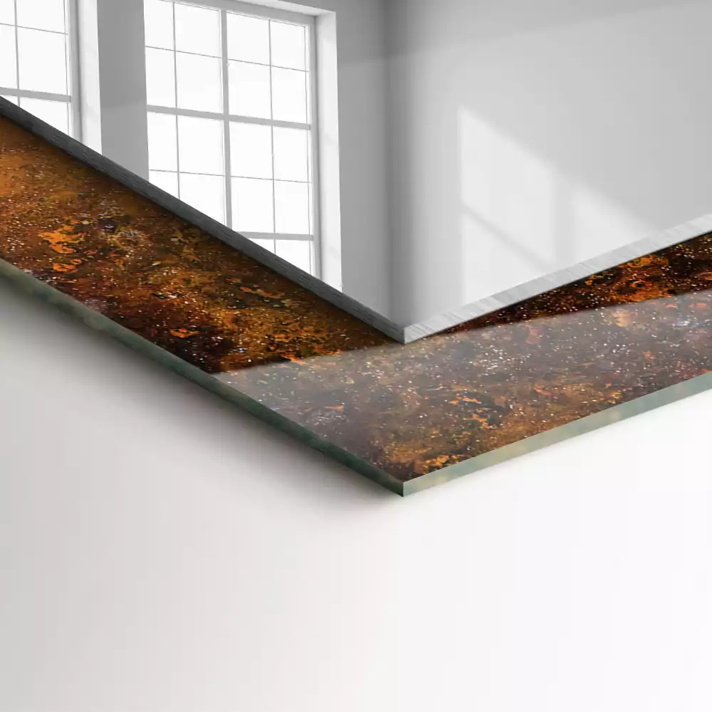 Négyszögletes díszes tükör Rozsdás fém felület