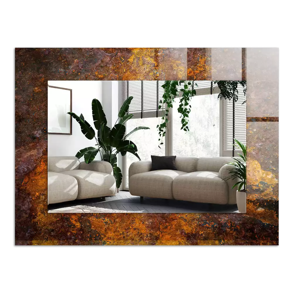 Négyszögletes díszes tükör Rozsdás fém felület