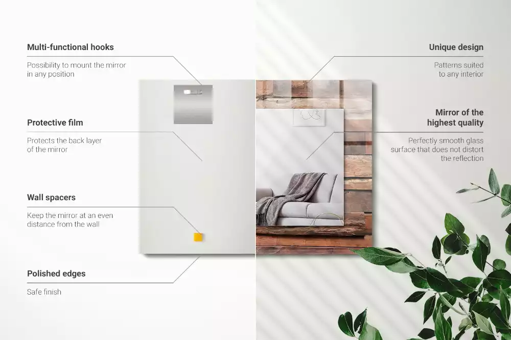 Négyszögletes díszes tükör Fa panelfal