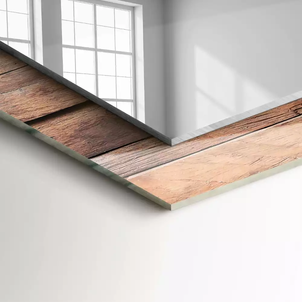 Négyszögletes díszes tükör Fa panelfal