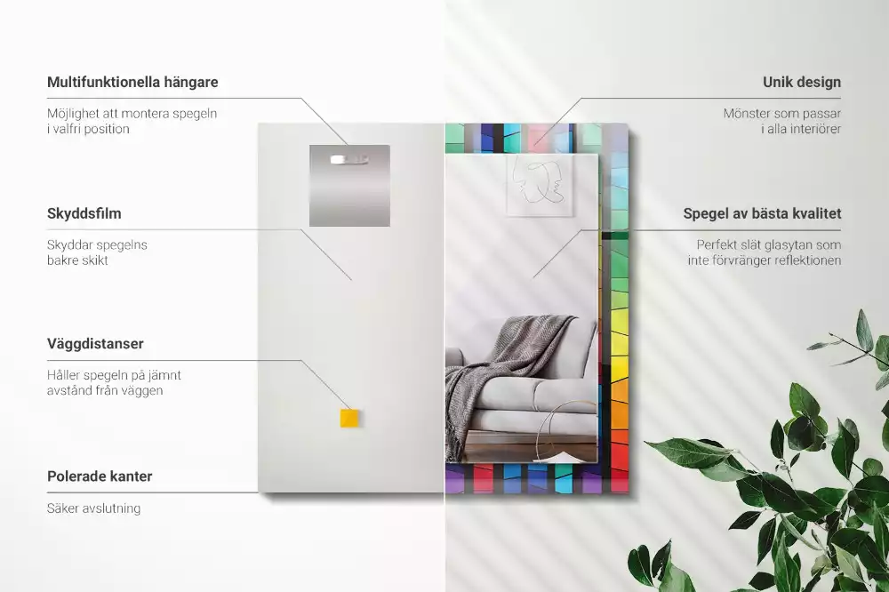 Négyszögletes díszes tükör Színes ólomüveg csíkok