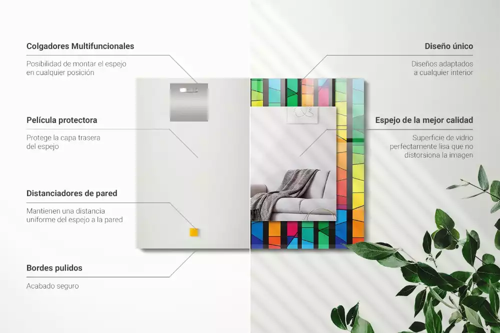 Négyszögletes díszes tükör Színes ólomüveg csíkok