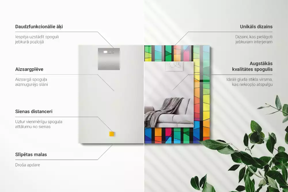 Négyszögletes díszes tükör Színes ólomüveg csíkok