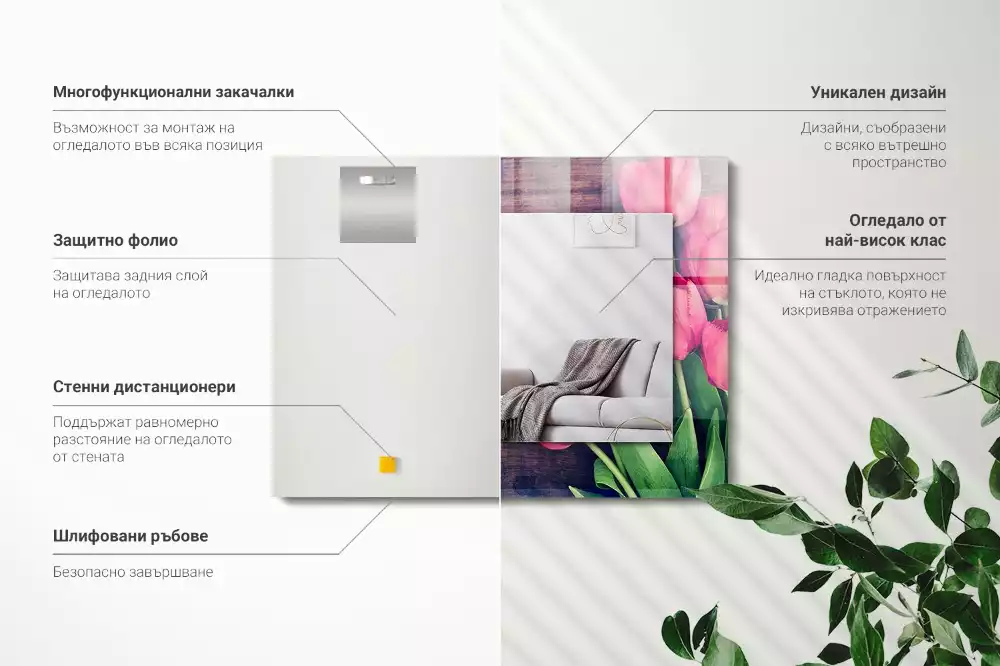 Négyszögletes díszes tükör Rózsaszín tulipán fa