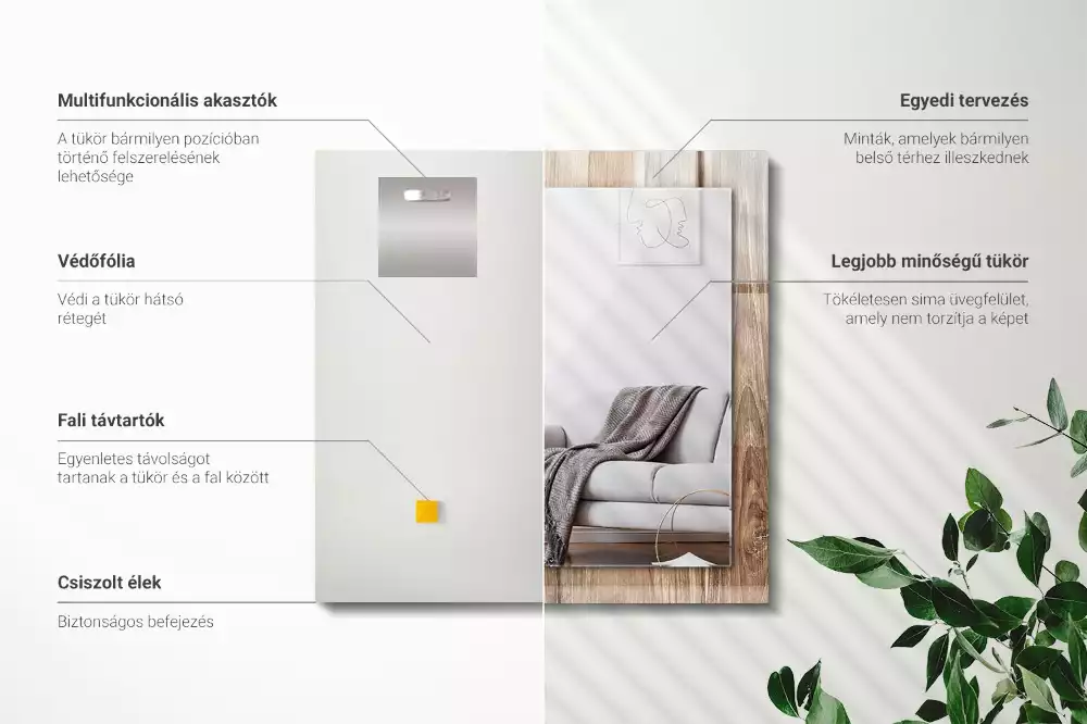 Négyszögletes díszes tükör Fa padlólapok