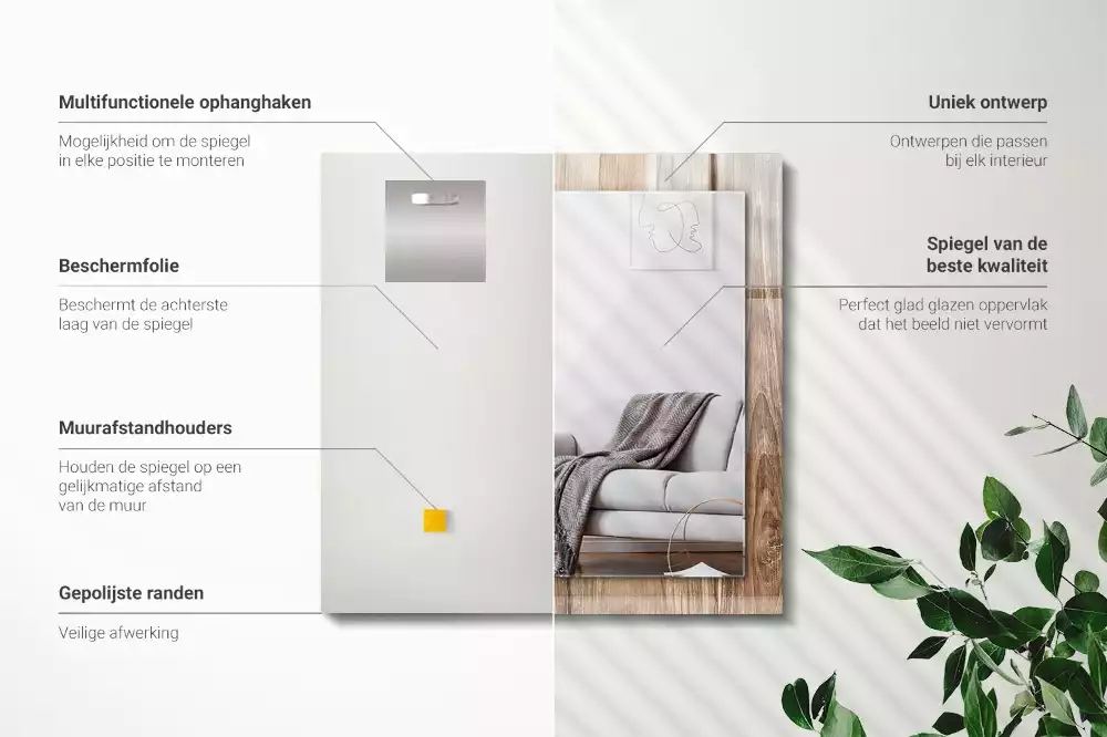 Négyszögletes díszes tükör Fa padlólapok