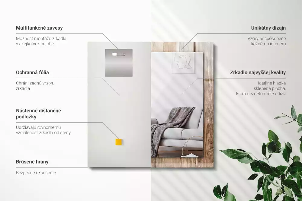 Négyszögletes díszes tükör Fa padlólapok