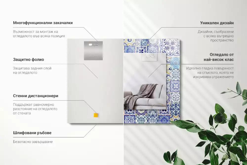 Négyszögletes díszes tükör Színes mozaik csempe