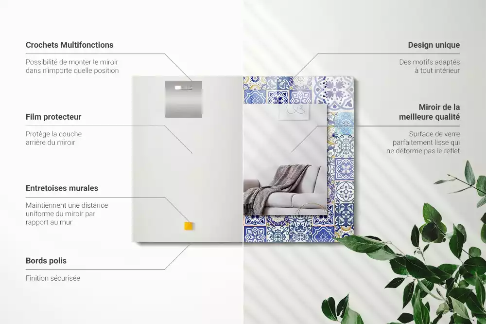 Négyszögletes díszes tükör Színes mozaik csempe