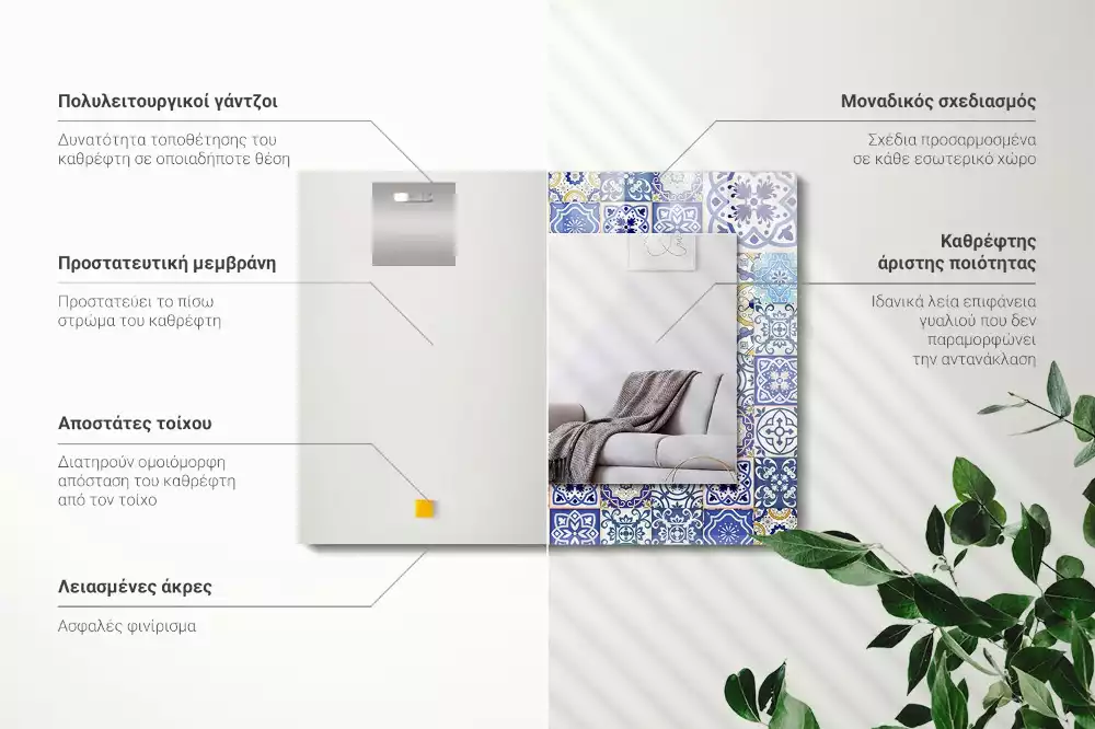 Négyszögletes díszes tükör Színes mozaik csempe