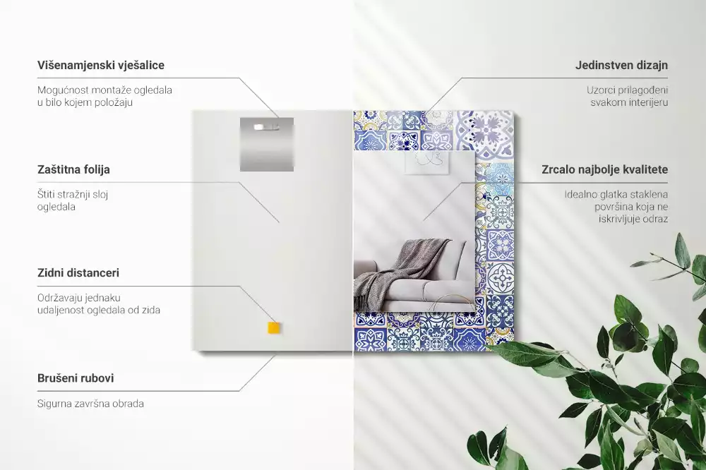 Négyszögletes díszes tükör Színes mozaik csempe