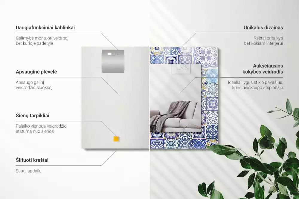 Négyszögletes díszes tükör Színes mozaik csempe