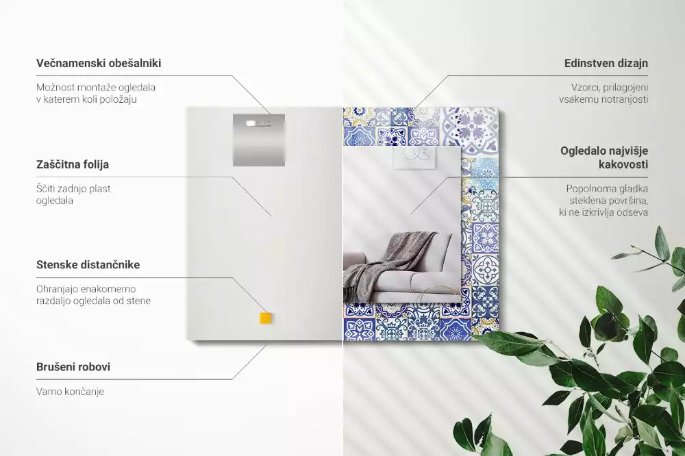 Négyszögletes díszes tükör Színes mozaik csempe