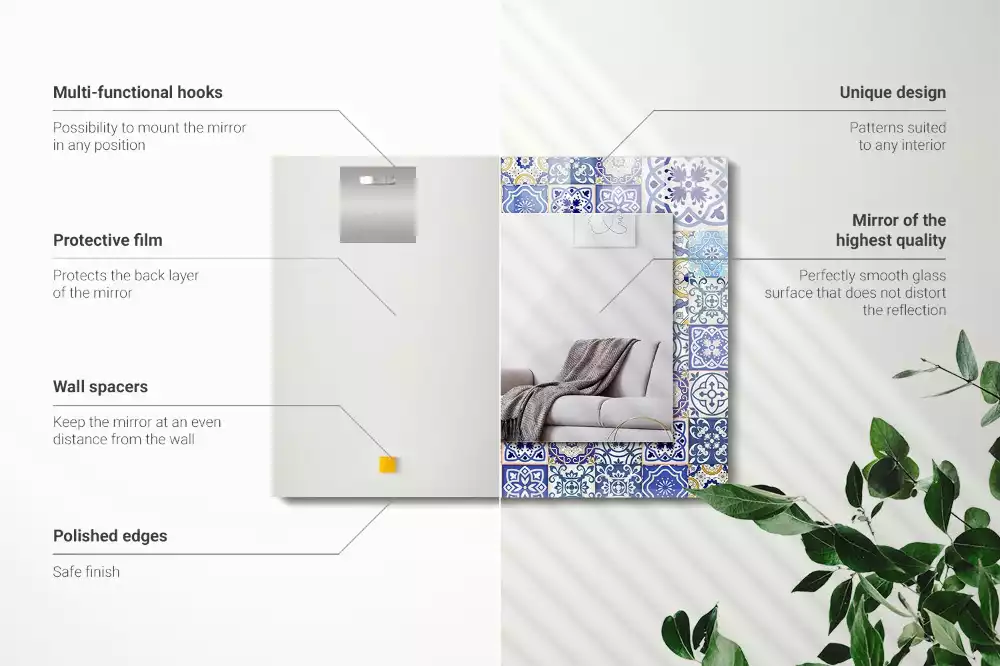 Négyszögletes díszes tükör Színes mozaik csempe