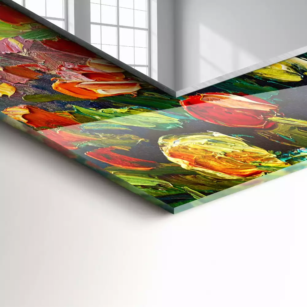 Négyszögletes díszes tükör Tulipán mező