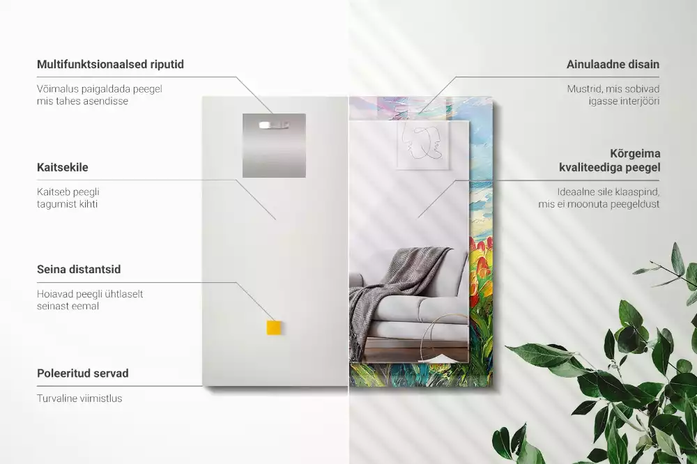 Négyszögletes díszes tükör Tulipán mező