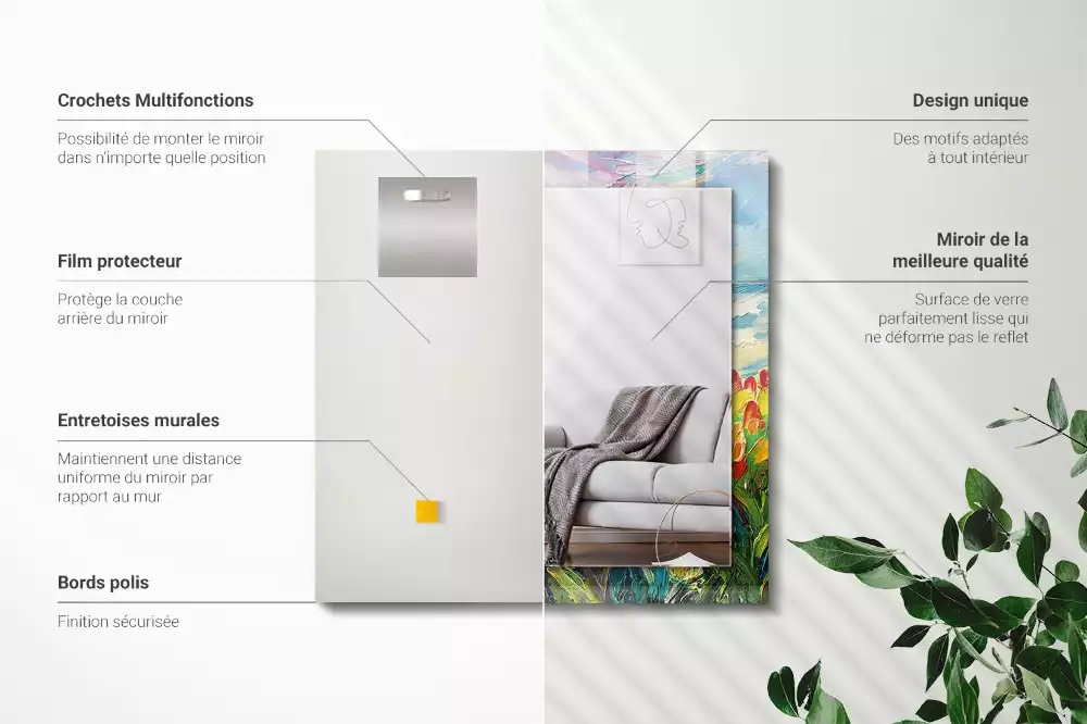 Négyszögletes díszes tükör Tulipán mező