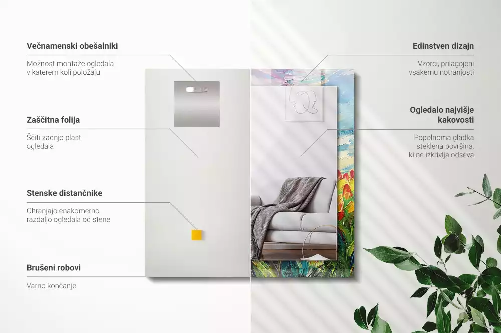 Négyszögletes díszes tükör Tulipán mező